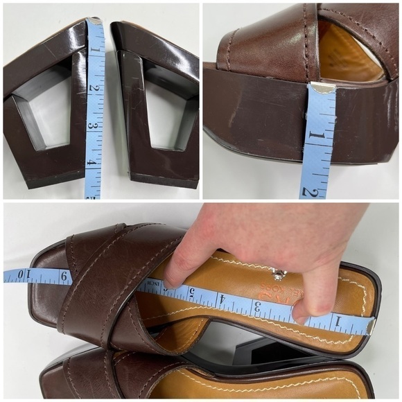 KORS Michael Kors Brown Leather 70s Retro Geometric Cut-out Platform Sandals - Picture 16 of 16